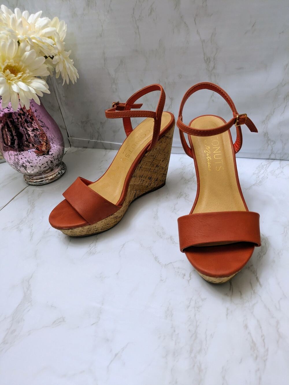 Coconuts by Matisse - Rust Cork Wedge Platform Ankle Strap Sandals - Sz 6